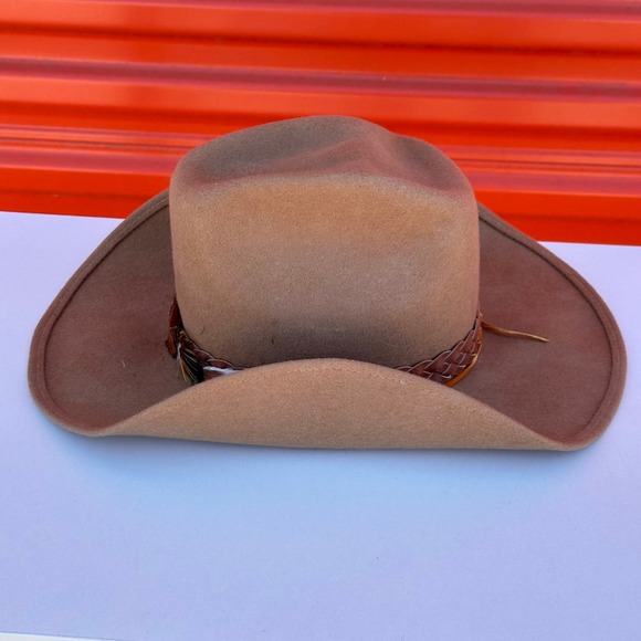 Vtg Keystone 100% Wool Felt Tan Western Cowboy Hat w/ Braided Leather Festival main image 8